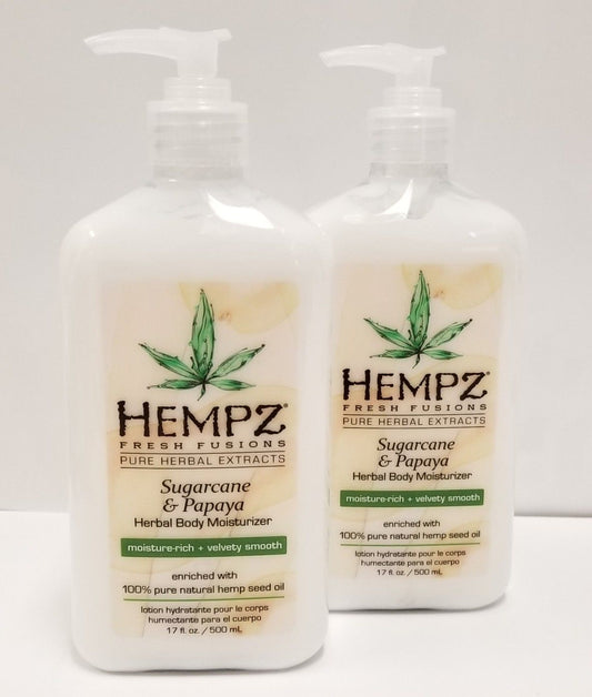 Hempz Fresh Fusions Sugarcane & Papaya Herbal Body Moisturizer -17oz (Pack of 2)