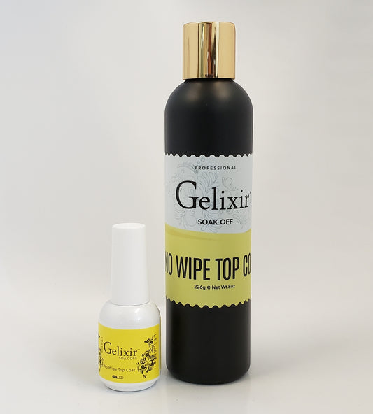 GELIXIR - LED/UV Soak Off Gel - Bundle  No-wipe Top Coat - Refill Size 8oz + 0.5oz