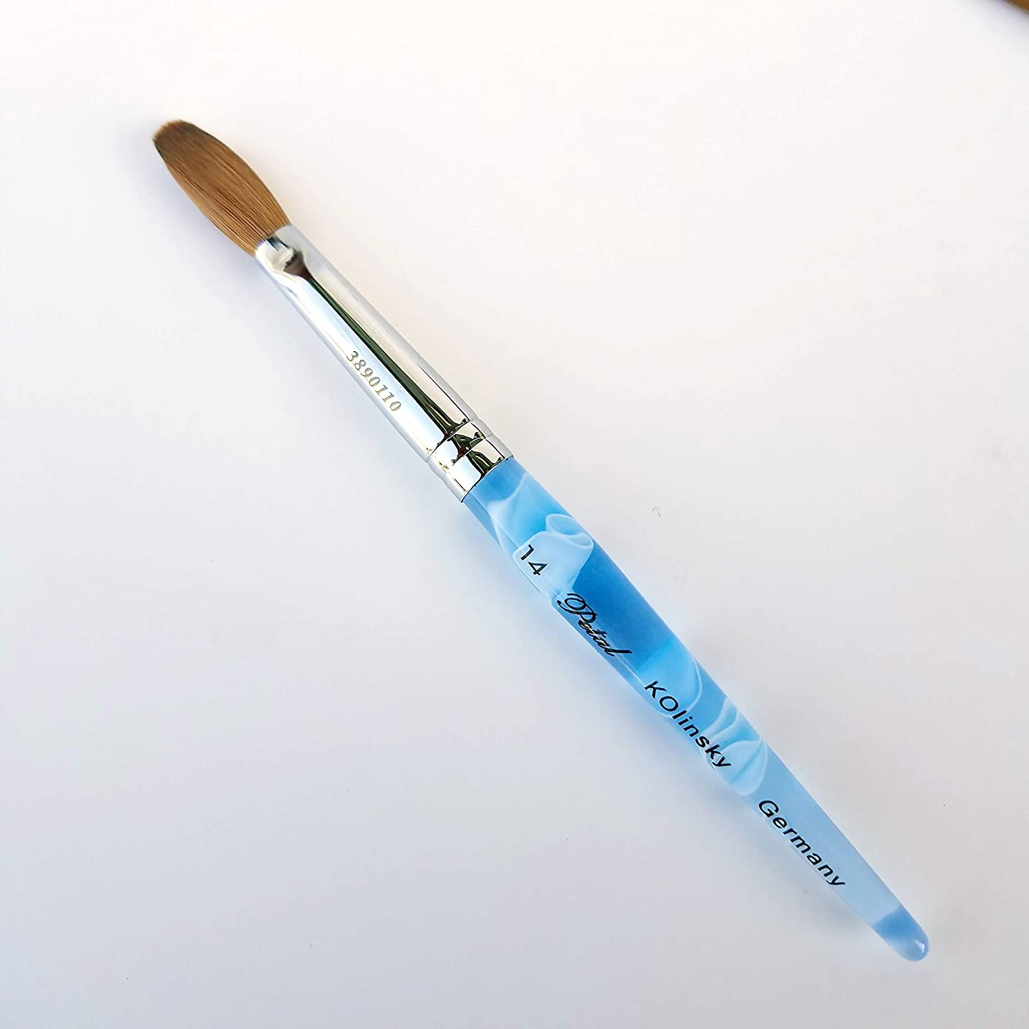 ACT898 Professional Blue Marble Petal Kolinsky Acrylic Manicure Powder Nail Brush (Crimped) - Size #16