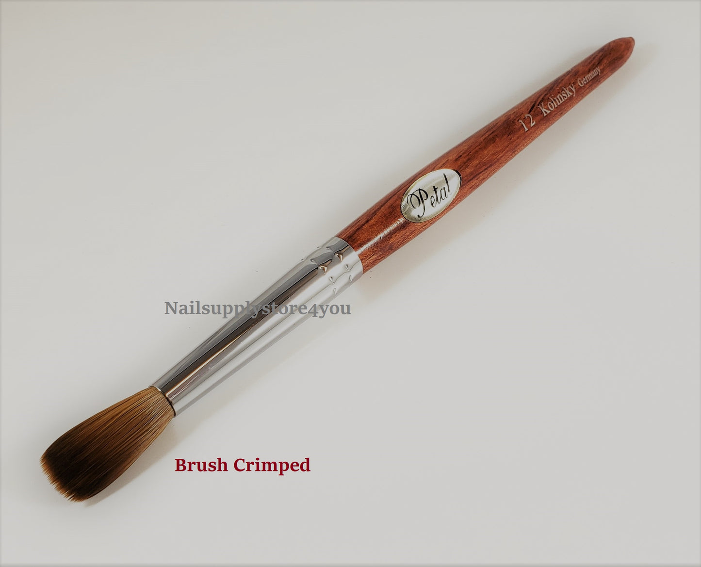 Nail Brush - Petal Red Wood Handle For Acrylic Nail Manicure Pedicure Powder  (CRIMPED)