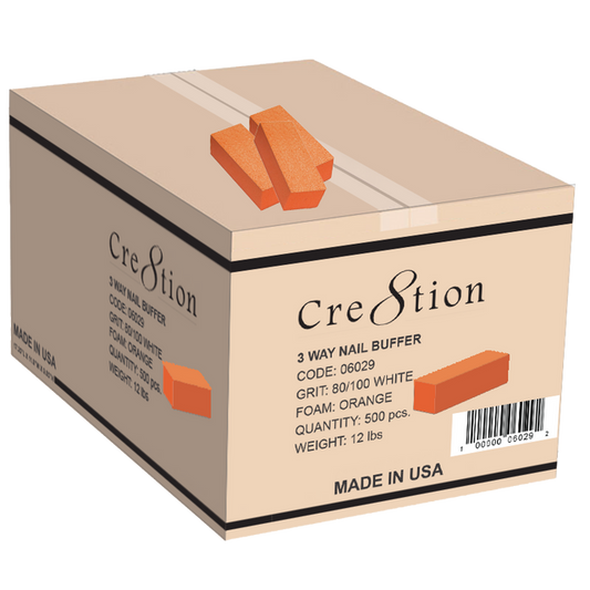 Case of 500pcs  Cre8tion Nail Buffers Orange white Premium 3 Ways - Grit 80/100 (Coarse/Medium)