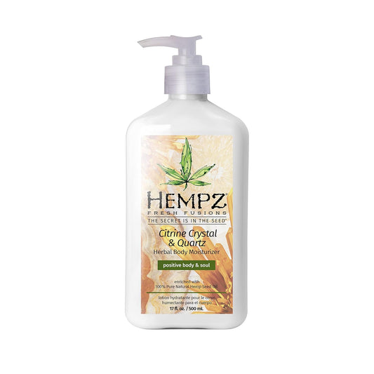 Hempz Fresh Fusions Hidratante corporal a base de hierbas con cristal de citrino y cuarzo, 17 oz 