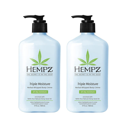Hempz Triple Moisture Herbal Whipped Body Crème Loción hidratante, 17 onzas líquidas (paquete de 2) 