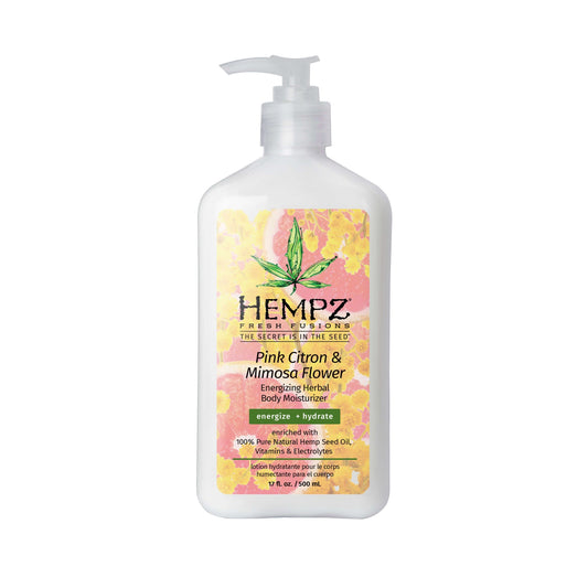 Hempz Fresh Fusions Hidratante Corporal Energizante a Base de Hierbas con Cidra Rosa y Flor de Mimosa - 17oz 