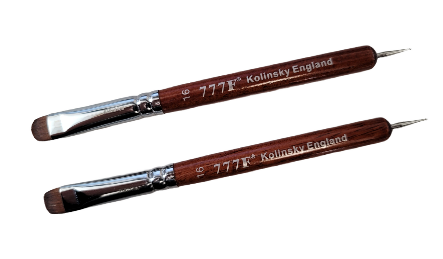 2 de Cepillo francés para manicura y pedicura 777F Mango de madera roja con herramienta para puntear, tamaño #16 