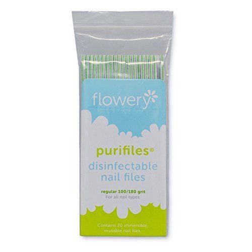 Limas de uñas desinfectantes Flowery Purifiles (grano 100/180), 20 unidades por paquete