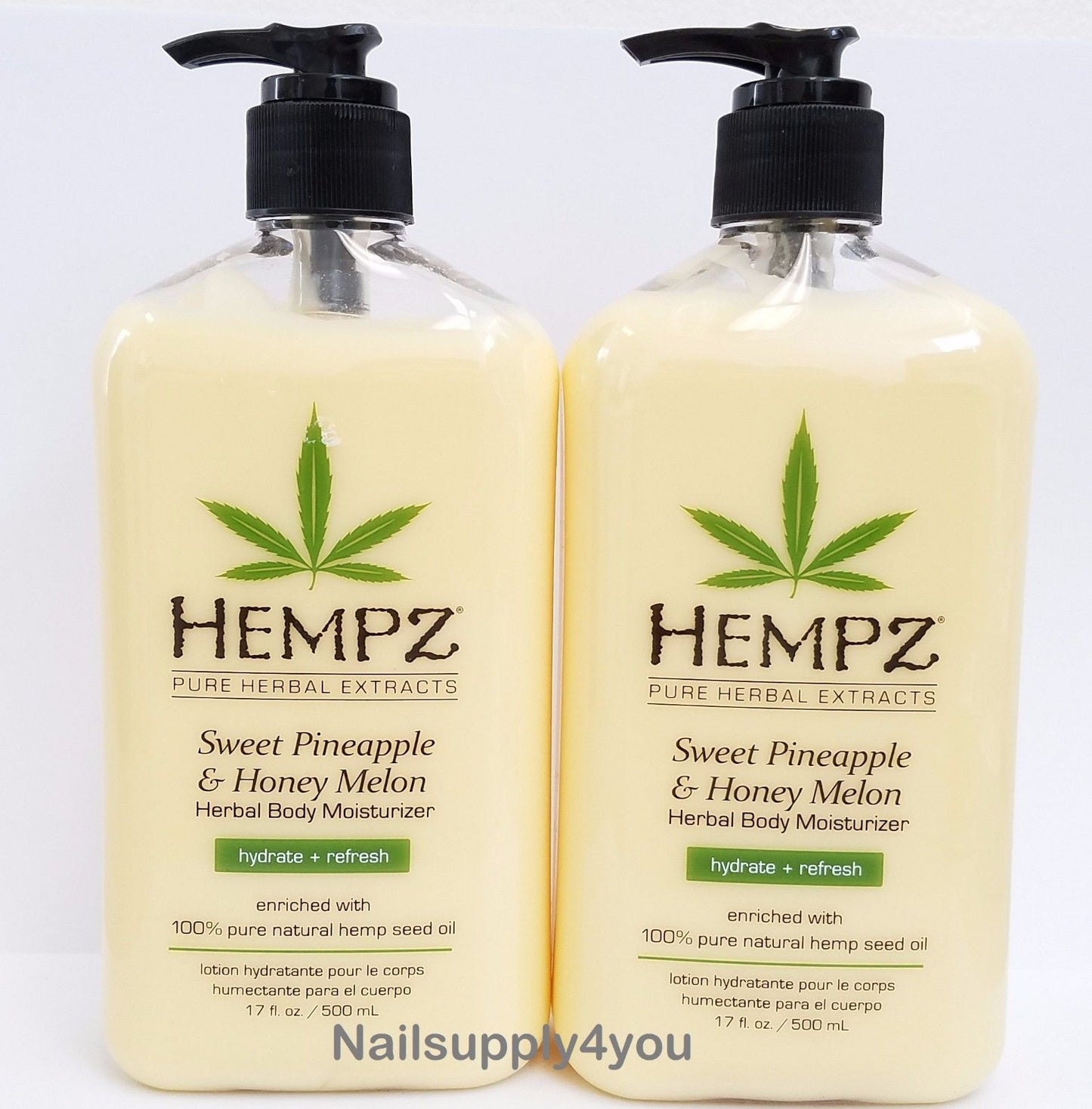 Hempz Lotion Herbal Body moisturizer Sweet Pineapple & Honey Melon 17oz - Pack of 2