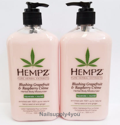 Hempz Blushing Crema hidratante corporal a base de pomelo y frambuesa - 17 oz. onzas (paquete de 2) 