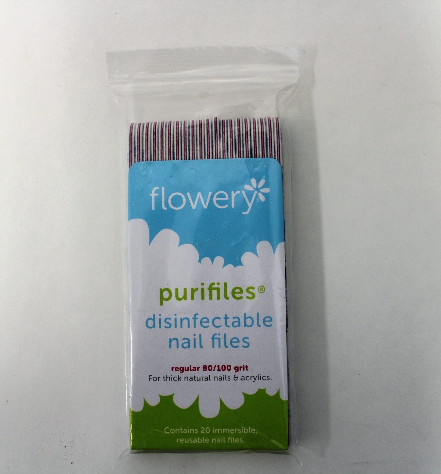 Limas de uñas desinfectantes Flowery Purifiles (grano 80/100) - Paquete de 20