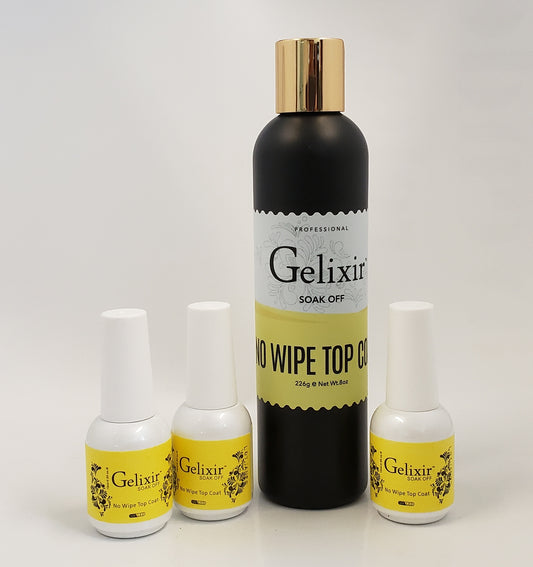 GELIXIR - Gel LED/UV Soak Off - Paquete de capa superior que no se limpia - Tamaño de recambio 8oz + 3 botellas de 0.5oz