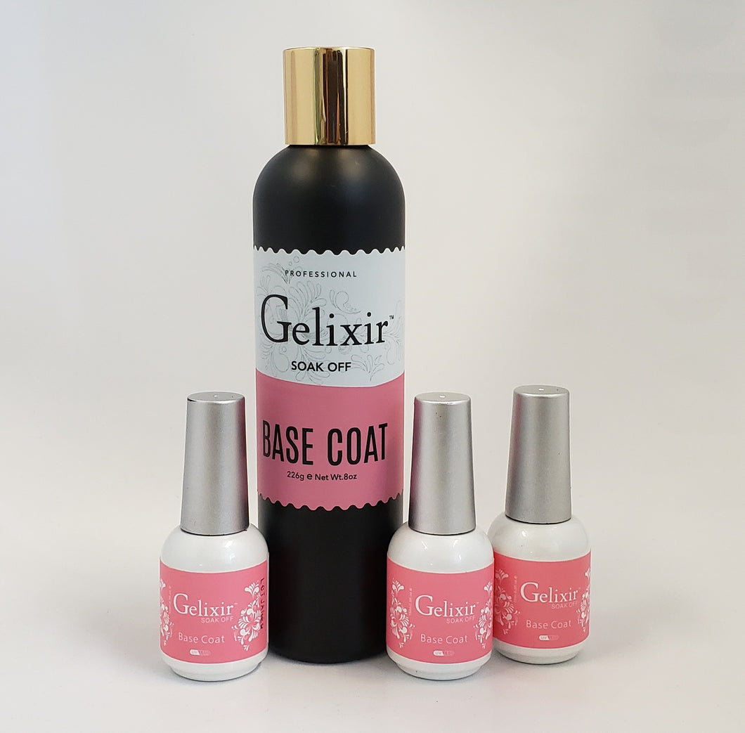 GELIXIR - LED/UV Soak Off Gel - Bundle Base Coat - Refill Size 8oz + 3 bottles of  0.5oz