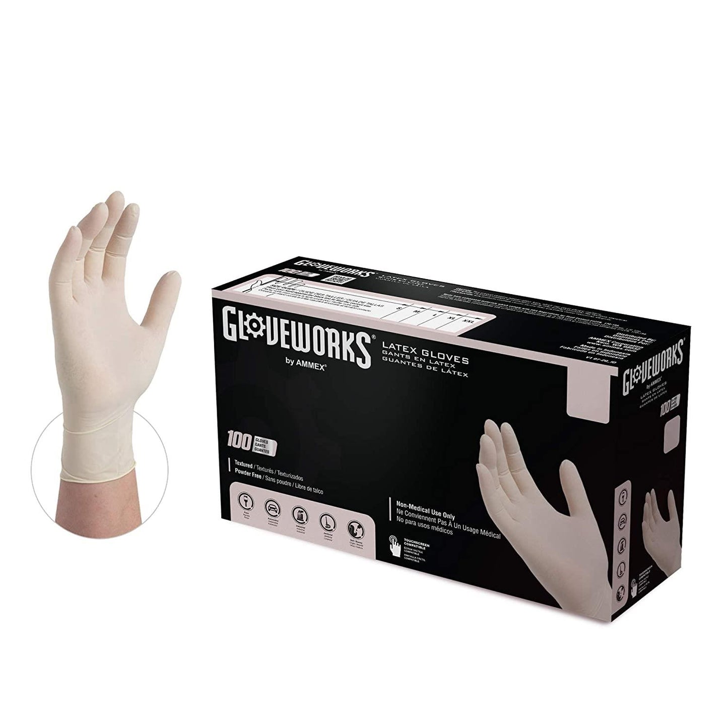 Guantes desechables industriales sin polvo de látex Gloveworks - 100/caja tamaño MEDIANO