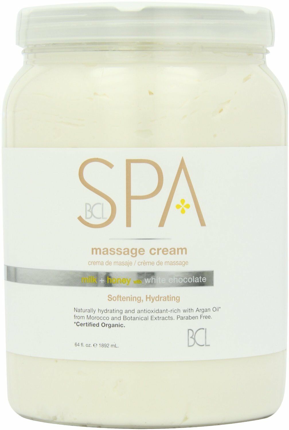 BCL Organic Spa Pedicure Massage Cream Half Gallon (64oz) - Milk + Honey w/ White Chocolate