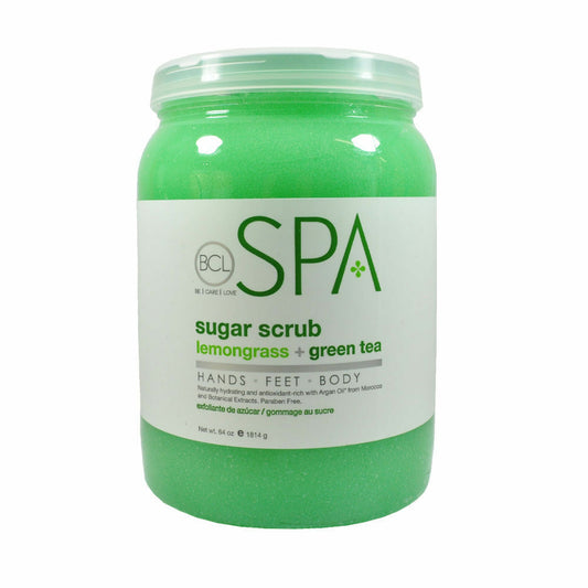 BCL Spa Pedicure Exfoliante de azúcar orgánico medio galón (64 oz) - Hierba de limón + té verde