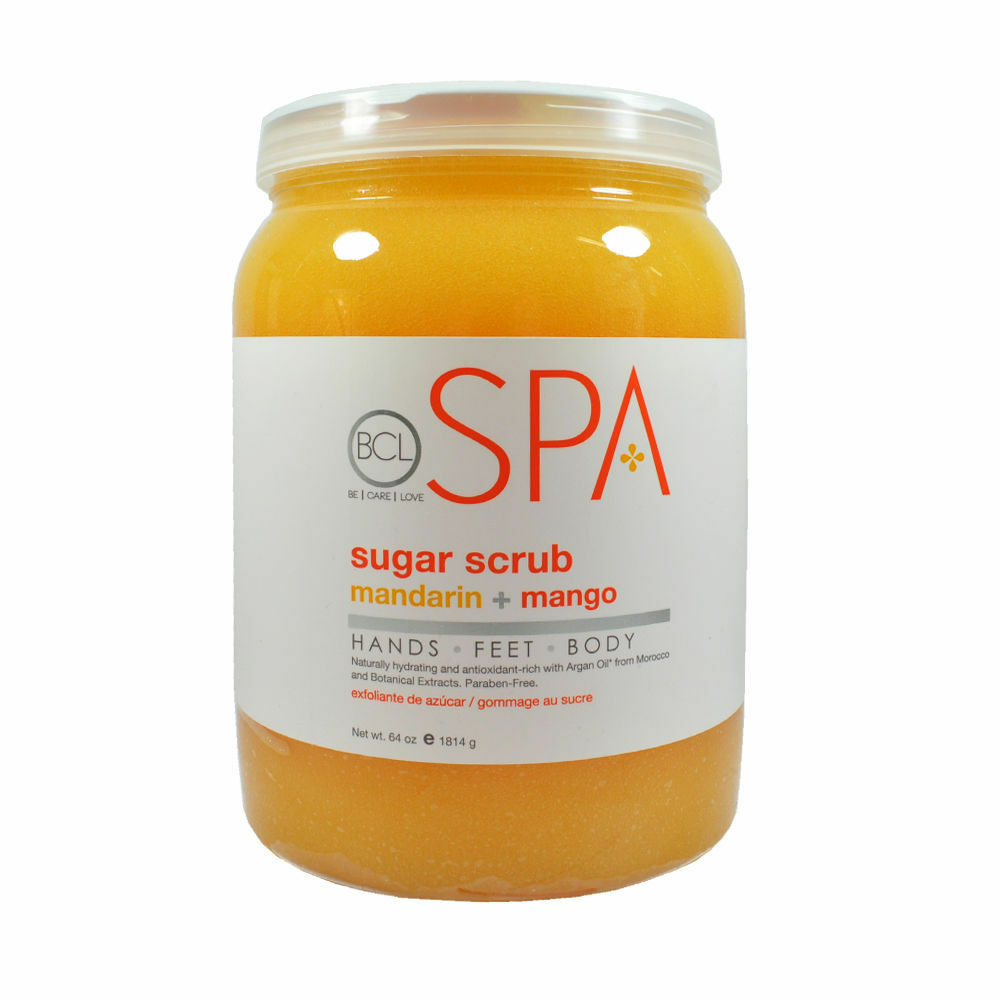 BCL Spa Pedicure Exfoliante de azúcar orgánico medio galón (64 oz) - Mandarina + Mango